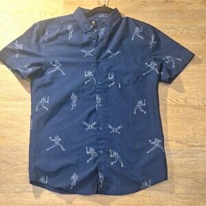 Visive Men's Graphic Print Baseball Short Sleeve Button-Up Shirt Blue S